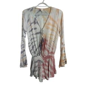 Surf Gypsy Tie Dye Bell Sleeve Romper Size Small Ruffle Beach Swim Cover Up Boho